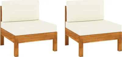 Produktbild von Mittelsofas 2 Stk. mit Cremeweißen Kissen Massivholz Akazie