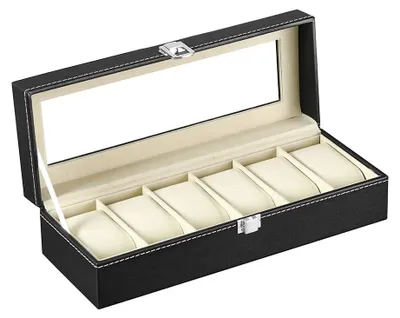 Immagine prodotto di Scatola per orologi da uomo, adatta a 6 orologi, con coperchio in vetro