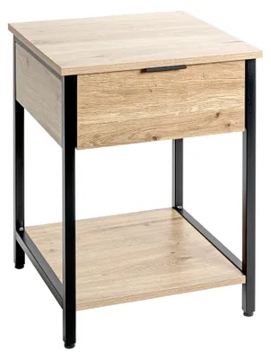 Beistelltisch mit Schublade, Eiche hell, schwarz, 40x55x40 cm