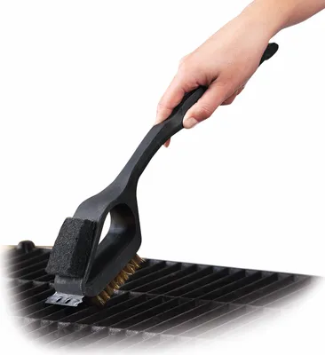 Produktbild von BBQ collection Grill-Reinigungsbürste - 3 in 1 - Stahlbürste - Schwamm - Schaber - 38 cm - Schwarz