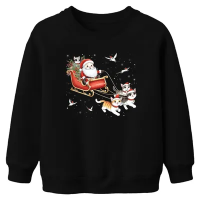Obrázek produktu pro Santa Claus Sleigh Cats Kitten - vánoční vánoční dárek Uni dětský vánoční svetr, černý, 152 ks