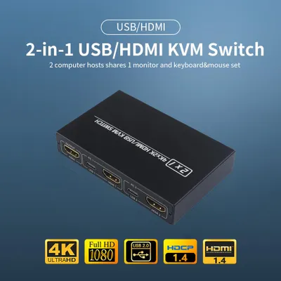 Obrázek produktu pro AIMOS AM-KVM 201CL Přepínač KVM 2 v 1 HDMI/USB s podporou HD 2K*4K 2 hostitelé sdílejí 1 monitor/klávesnici a sadu myší
