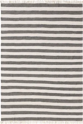 Produktbild von benuta Baumwollteppich Tom Grau/Weiß 70x120 cm Skandinavisch Wohnzimmerteppich Fransen Baumwolle Rechteckig