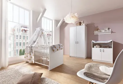 Produktbild von Schardt Kinderzimmer 3-teilig Classic White bestehend aus, Kombi-Kinderbett 70x140 cm inklusive Umbaukit, Wickelkommode und 2-türigen Kleiderschrank - Farbe: Weiß; 11 518 02 00