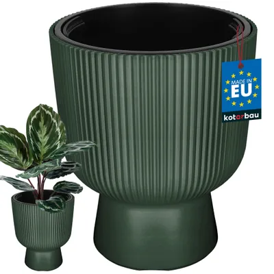 Produktbild von KOTARBAU® Blumentopf ⌀ 29cm Orchideentopf Übertopf mit Innentopf Pflanzentopf mit Sockel Geriffelt Kelchform Pflanzkübel aus Kunststoff Grün