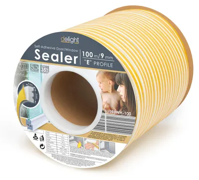 Imagen del producto de Burlete autoadhesivo para puertas y ventanas, en rollo – Perfil E – Blanco – 100 metros (2 x 50 m) – Para juntas de 2 a 4 mm – Caucho EPDM – Aislante, resistente a la intemperie y a los rayos UV – Para puertas y ventanas [11598WH-100]