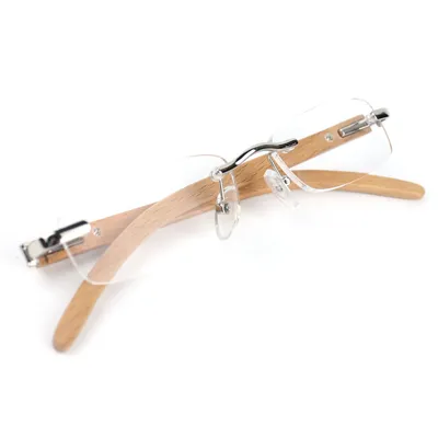 Produktbild von Herren Damen Randlos Holz Lesebrille Silber 2.0