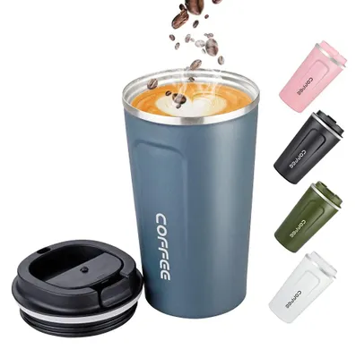 Reisebecher 500 ml, doppelwandig, Edelstahl, auslaufsicher, blau