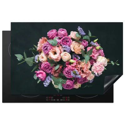 Produktbild von KitchenYeah© Herdabdeckplatte Blumen - Pastell - Rosa , 80x52cm, Küche Deko, Glaskeramikkochfeld Herdabdeckung, Abdeckplatte fùr Kochfeld