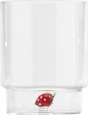 Obrázek produktu pro Zafferano Teca Frutta - sada 6 skleněných borosilikátových pohárů s jahodou - pohár s dvojitým dnem 35 cl, ručně zdobený, snadno omyvatelný