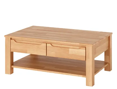 Produktbild von Couchtisch Kernbuche Massivholz 110x70 cm mit 2 Schubladen Wohnzimmertisch geölt