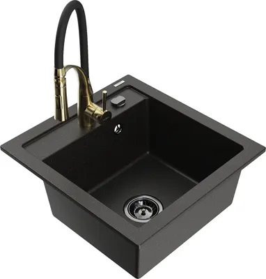 Produktbild von Mexen Vito 1-Becken-Granit-Spüle mit Mischbatterie Aster, Schwarz/Gold metallisch- 6503-75-73450-57-B