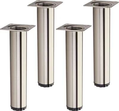 Produktbild von 4 Stück Möbelfüße BRAVO Höhe 200 mm (+ 10 mm) Ø 40 mm Edelstahloptik höhenverstellbare Schrankfüße aus Stahl belastbar bis 50 kg pro Stellfuß SOTECH