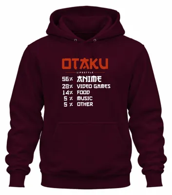 Produktbild von OTAKU LIFESTYLE 56% ANIME 20% VIDEO GAMES Manga Japan Hoodie Kapuzenpullover, Burgundy, 3XL