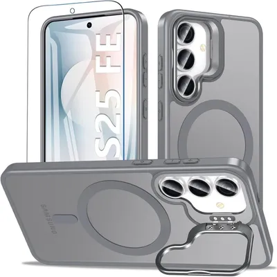 Obrázok produktu pre Ochranné puzdro so stojanom a tvrdeným sklom pre Samsung Galaxy S25 FE, matná sivá farba