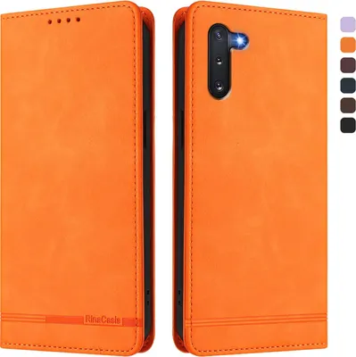 Produktbild von Hülle für Samsung Galaxy Note 10, Retro Kunstleder Ständer Klapphülle mit Kartenfächer und Magnetische Orange