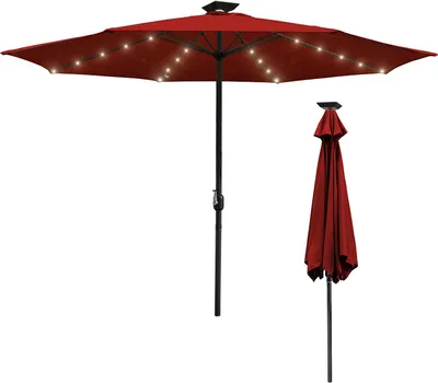 Image de Jopassy 2,7 m Parasol UV40+ Inclinable Protection solaire Parasol de jardin Parasol de plage LED solaire,Rouge