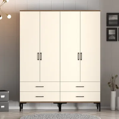 Produktbild von Skye Decor, Kumsal TT - Walnut, Cream, Kleiderschrank, Nussbaum, 100 % MELAMINBESCHICHTETE SPANPLATTEN, 160 x 201,4 x 47,5 cm