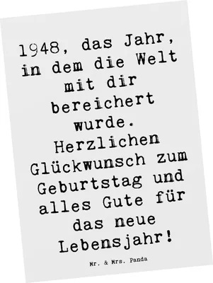 Produktbild von Mr. & Mrs. Panda Postkarte Spruch 1948 Geburtstag - Weiß - Geschenk, Geburtstagsgeschenk, Feier, Glückwunsch, Weltereignisse, neues Lebensjahr, liebevolle Worte