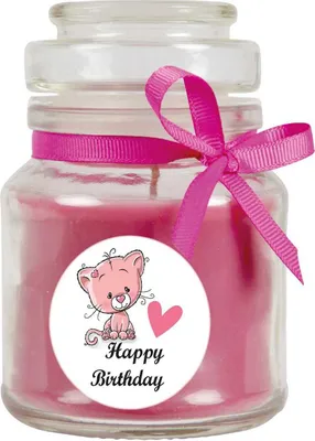 Zdjęcie produktu dla Świeczka zapachowa w słoiku "Happy Birthday", zapach: lawendowy (fioletowy), 120g - pali się do 30 godzin