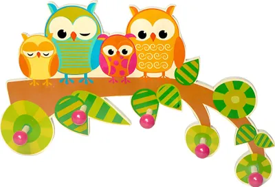 Produktbild von Hess Holz Garderobe Eule - Kinderzimmer Dekoration Mehrfarbig