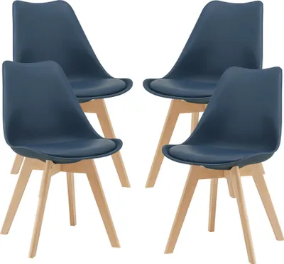 Image de Chaise de salle à manger 'Fläten' (4 pièces) Chaise rembourrée en similicuir bleu