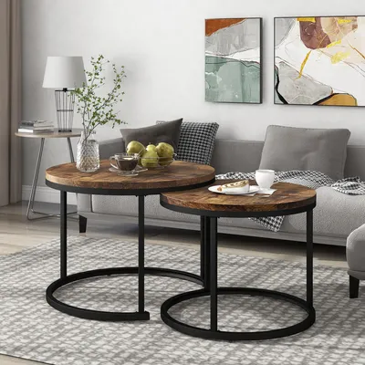 Image de Table basse, lot de 2, rondes, empilables, table d'appoint, salon