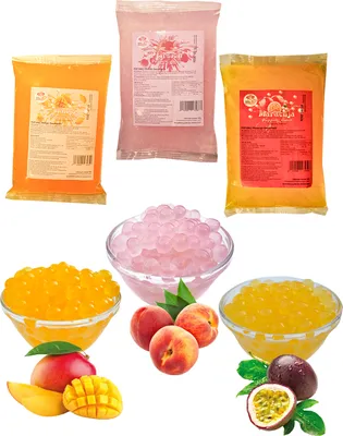 Produktbild von Bubble Tea Popping Boba Mix - 3 x 600g Mango+Pfirsich+Maracuja - Aktion: 1 Gratis 600g Packung - Boba Fruchtperlen - Natur&Glutenfrei Boba Perlen