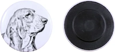Produktbild von Basset Hound Magnet mit einem Hundepfotenabdruck, außergewöhnlich leicht, starker Magnet, handgefertigtes Produkt der Marke Art-Dog