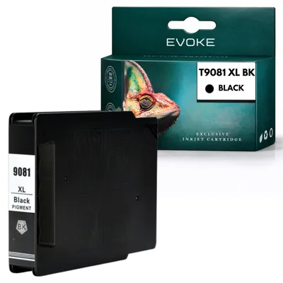 Image de Cartouche d'encre Evoke, compatible avec l'imprimante Epson T9081 C13T908140, noire, 130 ml, compatible avec les modèles WF-6590 et WF-6090
