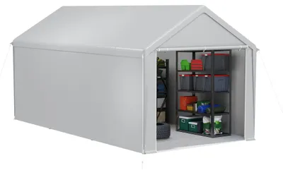 Immagine prodotto di QEENTOE, garage per tende da campeggio, carport 3x6 metri, grigio, resistente ai raggi UV e adatto per l'inverno, capanno impermeabile con telo in PE, pareti laterali rimovibili, riparo per auto, SUV, barche