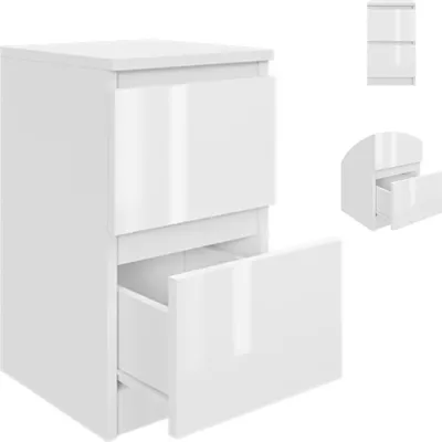 Zdjęcie produktu dla YUMEBLY | Szafka nocna 30x53x30 cm z 2 szufladami – stolik nocny do sypialni | Biały połysk