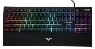 Zdjęcie produktu dla Klawiatura membranowa RGB USB Preyon, czarna, z podświetleniem LED, model LPUTP-3C, układ PLCA104B