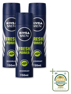 Productafbeelding van 3 x NIVEA MEN Deodorant Spray Fresh Power - 150 ml - Voorraadverpakking - 3 stuks