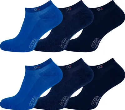 Produktbild von OCERA 6 Paar Wellness Sneaker Socken Baumwolle NEU mit Frotteesohle + gekettelter Spitze Uni Damen + Herren in Blautönen Gr. 35-38