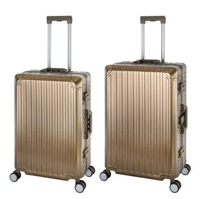 Image de Set de bagages en aluminium, Travelhouse® Tokyo, Trolley avec 4 roulettes, coque dure en aluminium - Valise de voyage M+L - Champagne