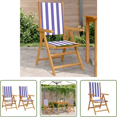 Produktbild von The Living Store Gartenstühle 2 Stk. Blau und Weiß Massivholz Akazie & Stoff