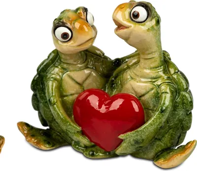 Produktbild von Dekofigur Schildkröten Paar Harry mit Herz H. 10cm grün aus Kunststein Formano