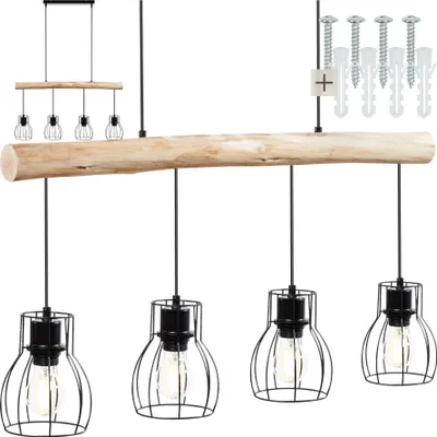 Produktbild von tectake® Pendelleuchte Woody 4-flammig, 4x E27, 40 W 82 x 13,5 x 140 cm