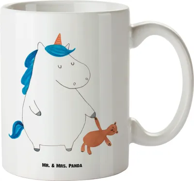 Produktbild von Mr. & Mrs. Panda weisse tasse Einhorn Teddy - Weiß - Geschenk, schlafen, Pott, Jumbo, jumbotasse, Deko, Gute Nacht, Große, steingut, Einhörner, Single, Bett, Haferl