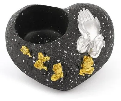 Produktbild von Novaliv Grabschmuck I Grabengel Grabdeko Grabherz grabdekoration Engel für Friedhof grablaterne Engel (Herz Beten schwarz, 1x Stück)