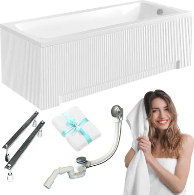 Produktbild von Aqua For You | Badewanne Optima - 150x70 cm - Weiß - Antibakteriell Beschichtung - Modern - Mit Syfon und Beinen - Acryl - mit geriffelter Verkleidung