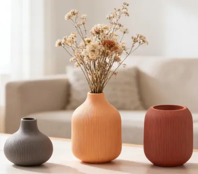 Produktbild von Set aus 3 Keramischen Vasen im Boho Stil