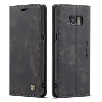Immagine prodotto di Custodia Galaxy S8, Custodia retrò in Finto cuoio, tasche per carte, chiusura magnetica, custodia con funzione stand per Samsung Galaxy S8 Nero