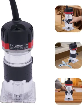 Obrázok produktu pre Hornej fréza - Fréza na hrany - 800 W - 30000 ot./min - Upínacie puzdro 6,35 mm - Priehľadná základná doska - S kufríkom - 220 V AC - Čierna