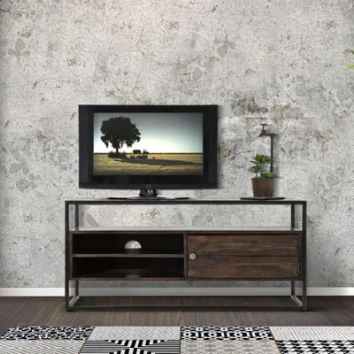 Immagine prodotto di Mobile portatv in legno marrone con ripiani e anta cm 120x40x55