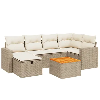Produktbild von vidaXL 7-tlg. Garten-Sofagarnitur mit Kissen Beige Poly Rattan