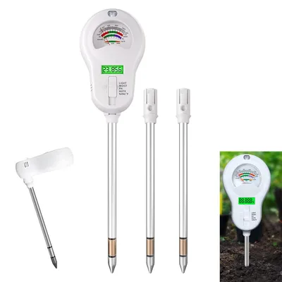 Produktbild von Professioneller Bodentester 6-in-1 ST-09, Bodenfeuchtigkeit, pH, Nährstoffe, Licht & Temperatur, 3 langlebige Metallsonden, digitales 90° Display für Garten