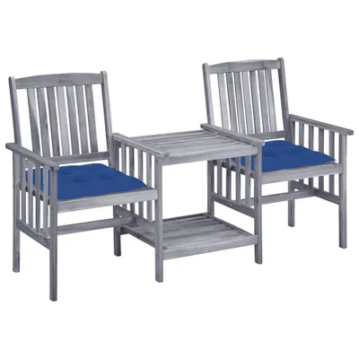 Image de vidaXL Chaises de jardin avec table de thé et coussins en bois massif d'acacia