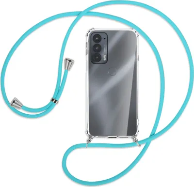 Produktbild von Handykette Backcover-Schutzhülle mit Band (Metall silberfarben) für Motorola Edge 20 - türkis